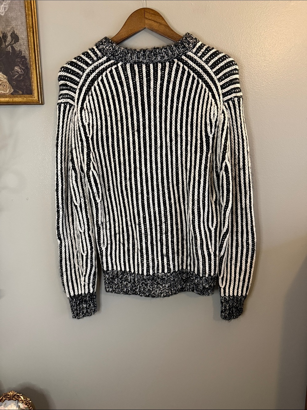 Elizabeth and James XS Black White Chunky Rib Knit Sweater Textured Pullover - Picture 7 of 7
